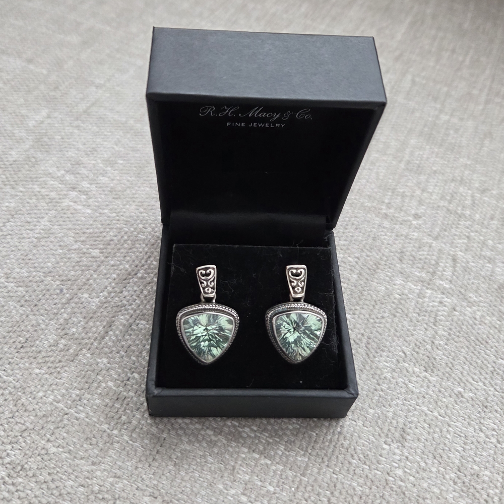 Green Quartz Trillion-cut Sterling Silver Earrings